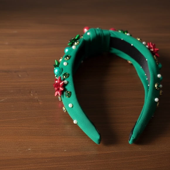 Christmas Women's Festive Green Headband with Red and Gold Accents (New) - Picture 2 of 5